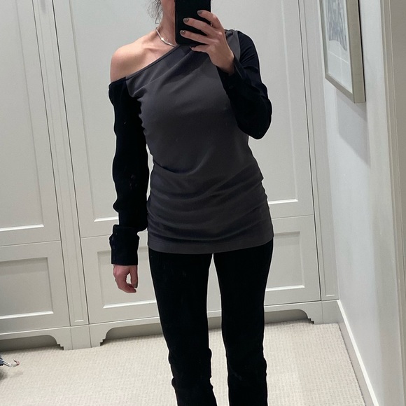 Yigal Azrouel one shoulder black/grey top, size 2 - Picture 8 of 9